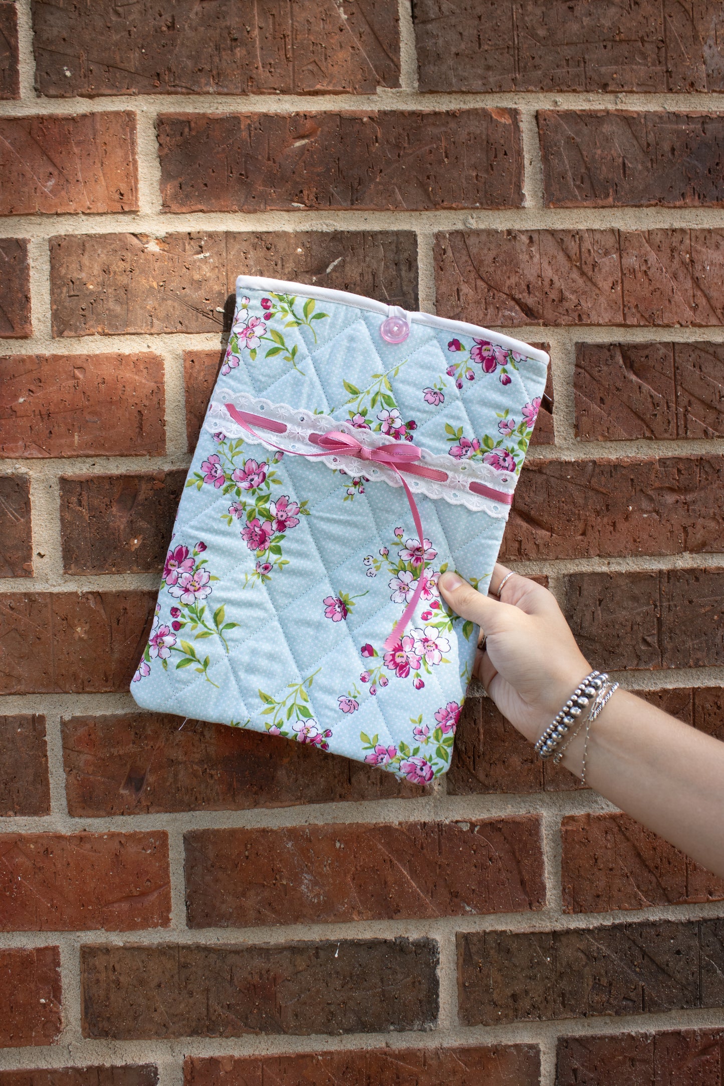 Pink & Blue Floral Hand-Quilted iPad Case