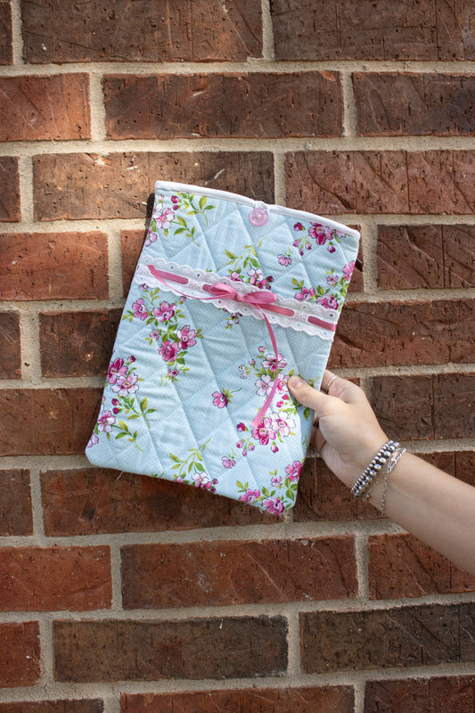 Pink & Blue Floral Hand-Quilted iPad Case