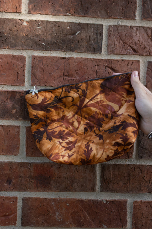 Brown Hand-Quilted Bag with Polka Dot Lining