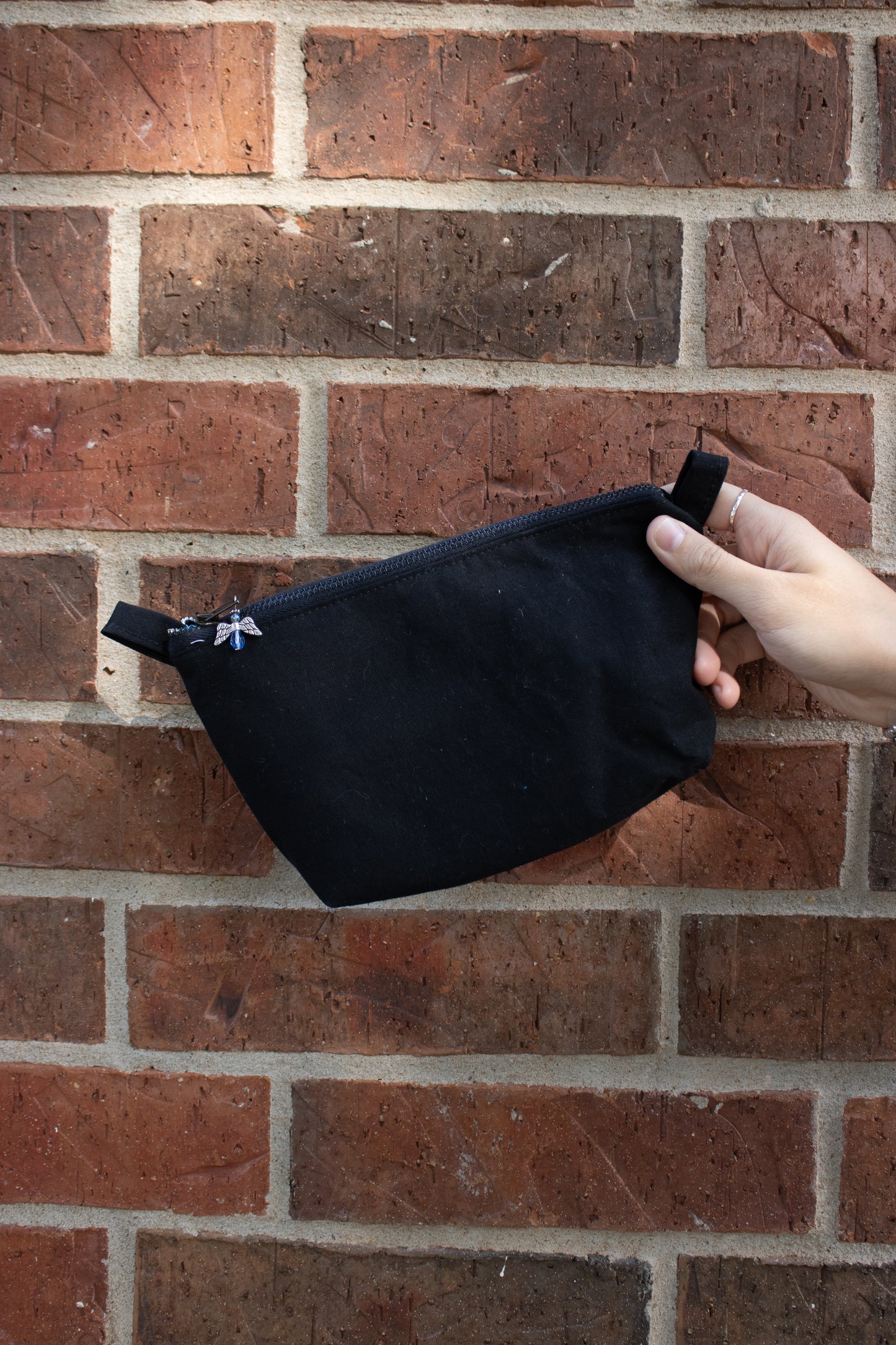 Black Hand-Quilted Bag with Blue Lining