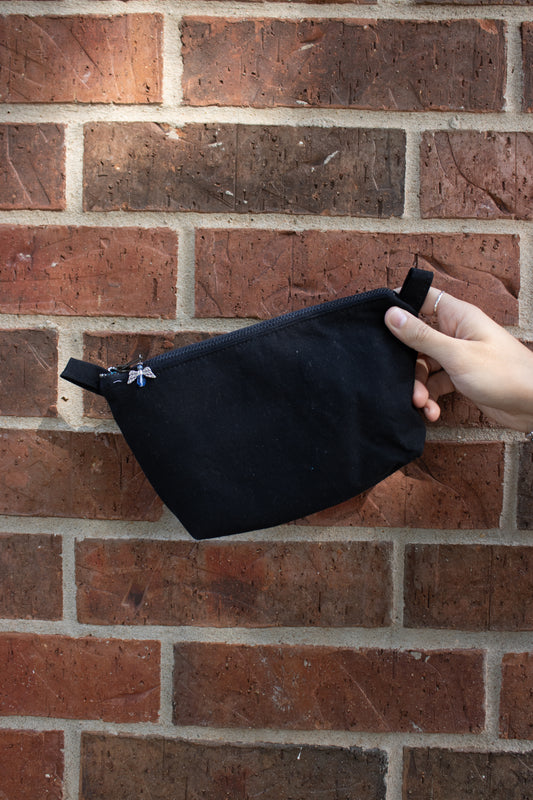Black Hand-Quilted Bag with Blue Lining