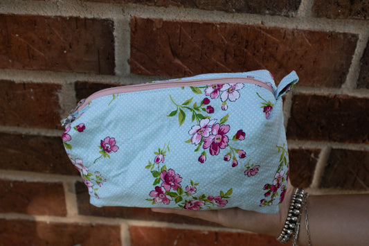 Pink & Blue Floral Square Hand-Quilted Bag