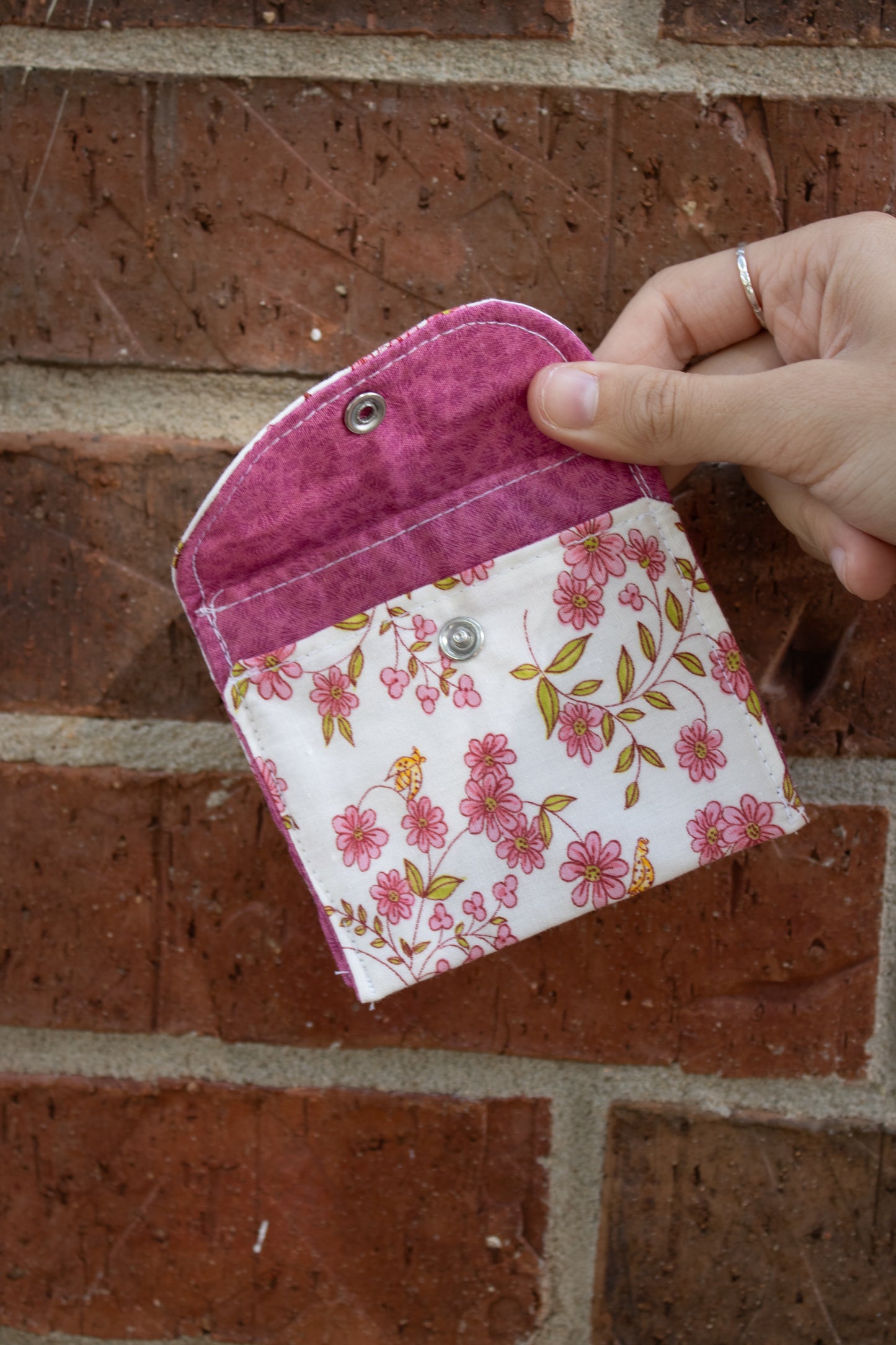 Small Pink Floral Hand-Quilted Clutch