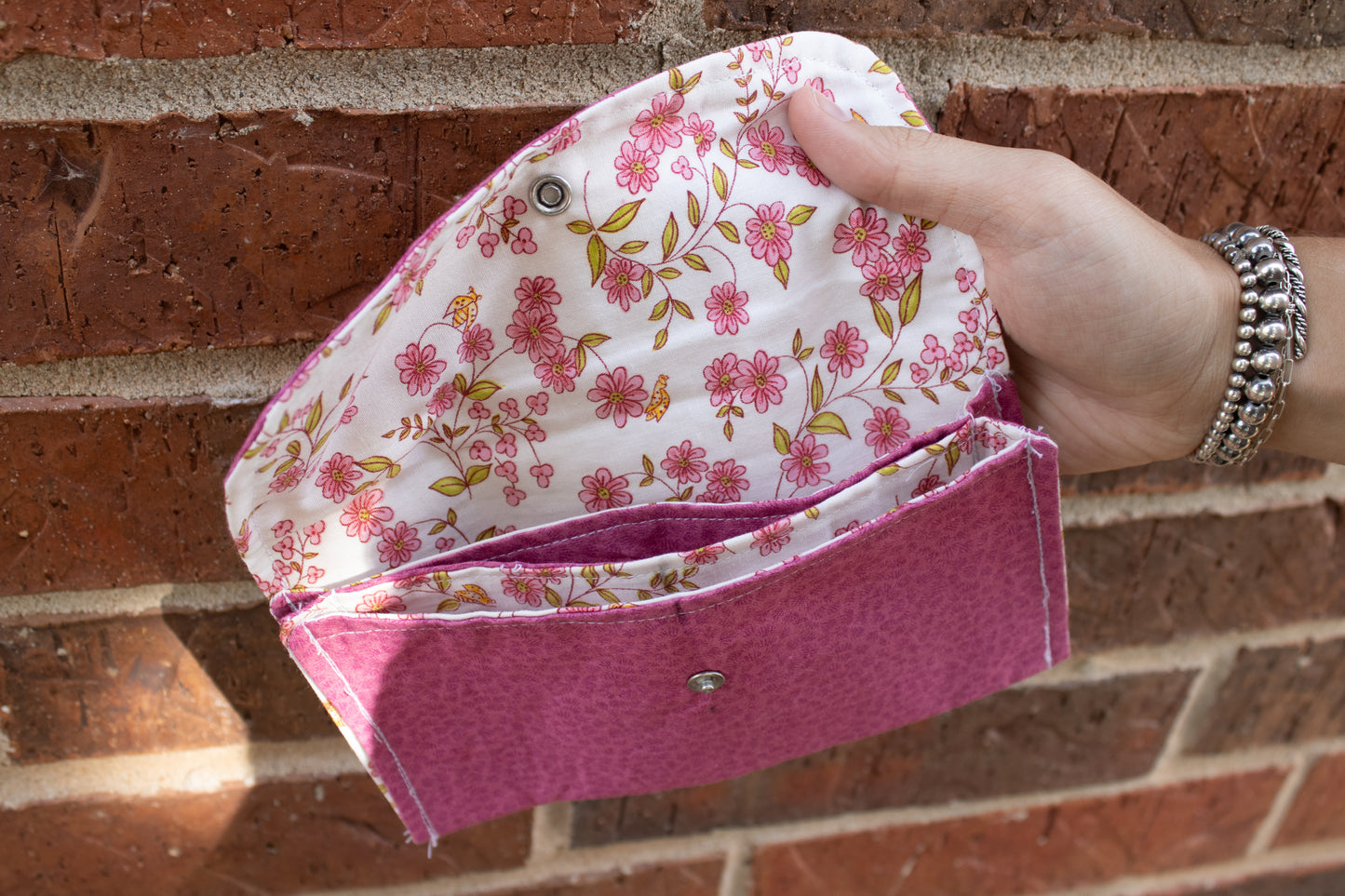 Pink Floral Hand-Quilted Clutch