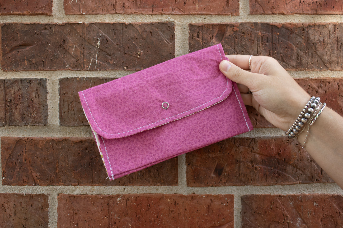 Pink Floral Hand-Quilted Clutch